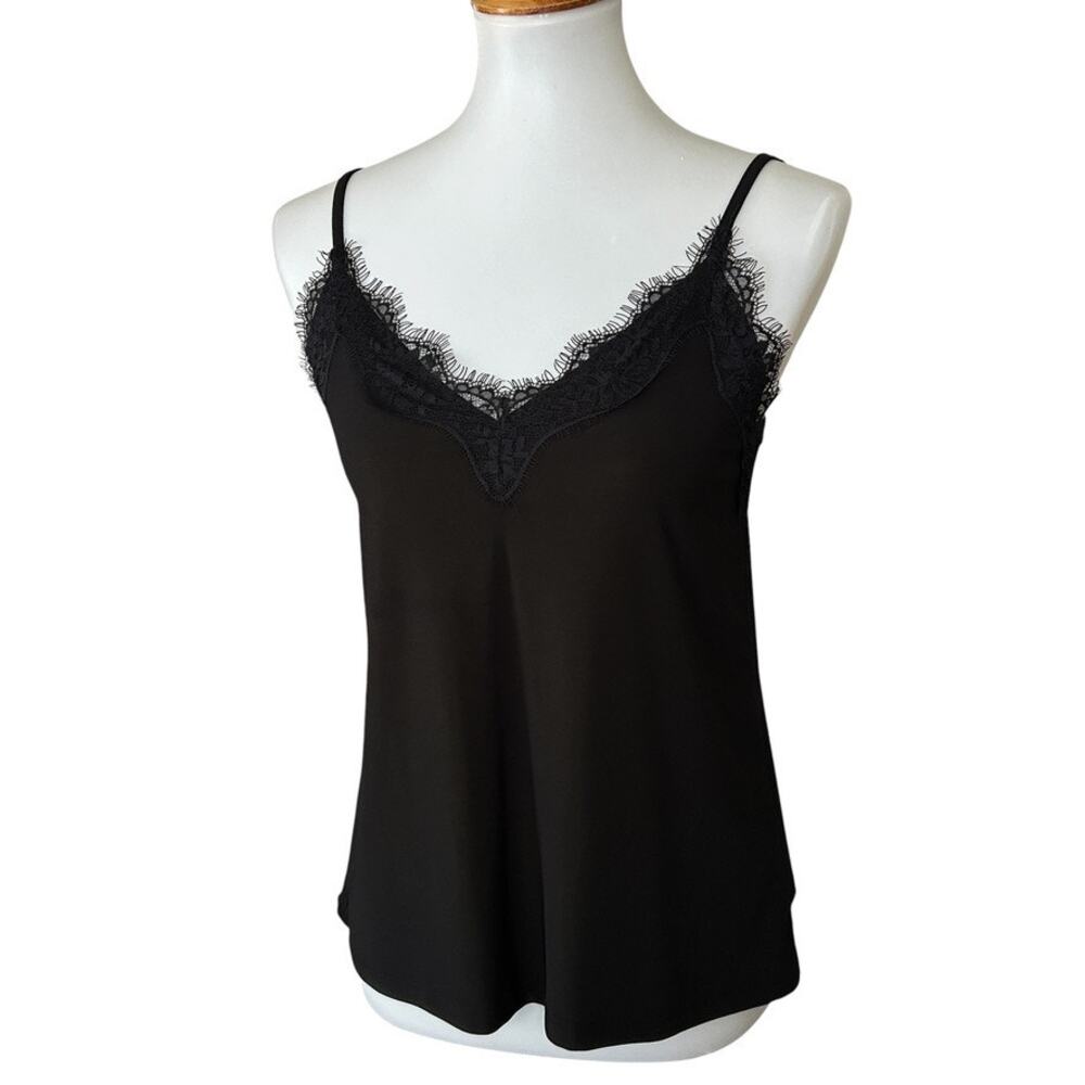 Amisu Black Eyelash Lace Trim Cami Camisole Tank Top Small New